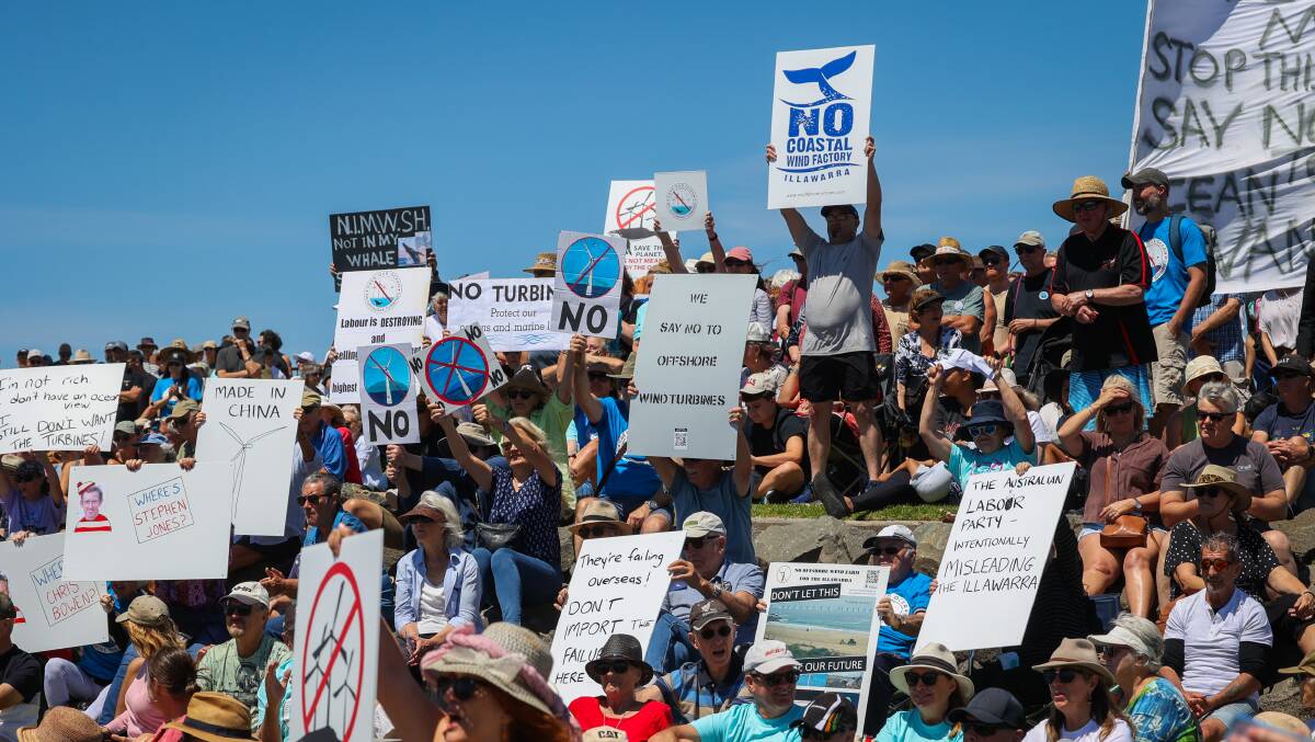 More than a thousand turned out to an anti-offshore wind zone rally in Wollongong in October, 2023, and simmilar demosntrations have met other wind farms around the globe. Picture by Wesley Lonergan