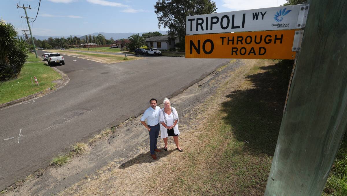 Shellharbour Labor councillors Rob Petreski and Maree Duffy-Moon at the site of the future Albion Park bypass. Picture by Robert Peet