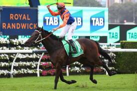 Nash Rawiller salutes on Think it Over in the Group 1 Very Ellegant Stakes. Picture Getty Images