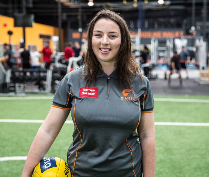 Big time: GWS Giants recruit Kate Stanton gets acquainted with the club's facilities in Sydney on Thursday. Picture: Ben Tranter