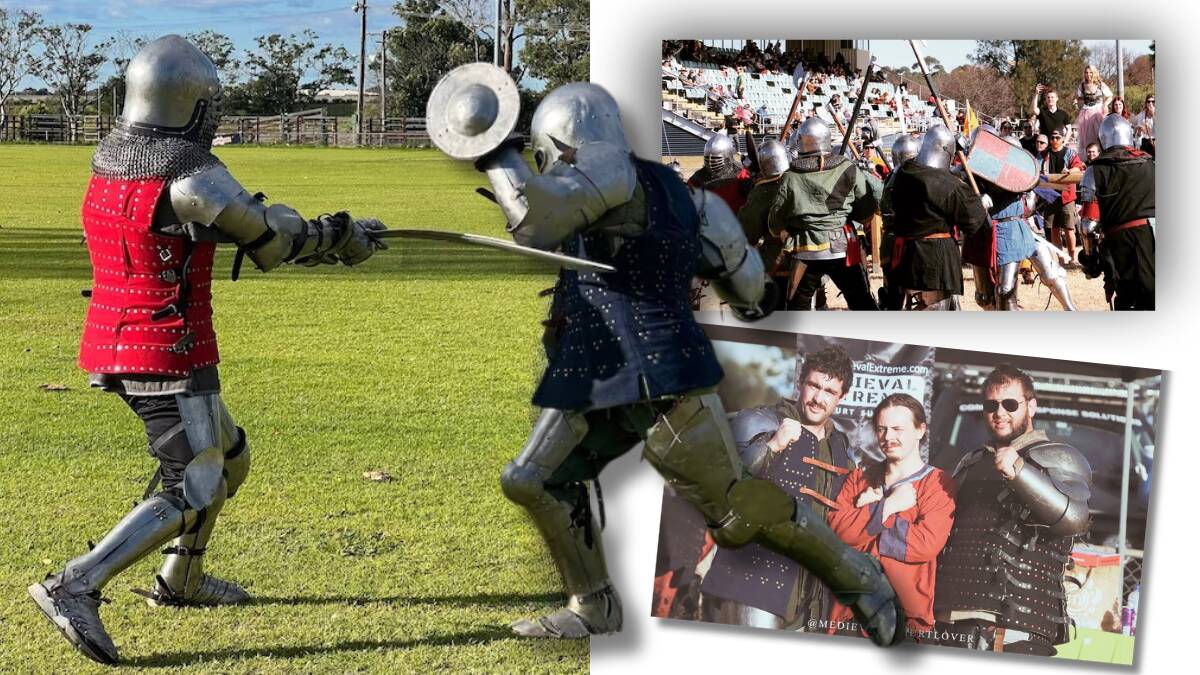 Knights of Albion Shannon Michels and Scott James in action and (bottom inset) committee members Scott James, Jadein Gibson-Davis and Anton Summerfield. Pictures: supplied 