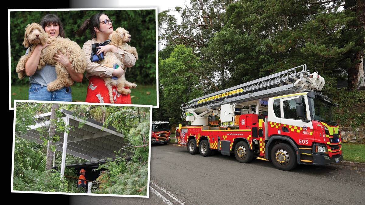Relatives assist pets from the fire-hit Wollongong home on Wednesday, February 7. Pictures: Adam McLean 