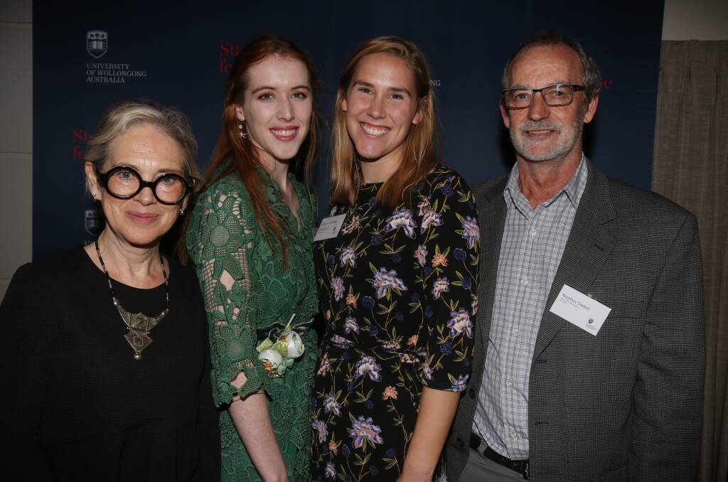 CELEBRATIONS: University of Wollongong Professor Sue Turnbull, Lucy Dean, Gemma Coleman and Professor Stephen Tanner at the Faculty of Law, Humanities and the Arts 2017 Awards Night. Picture: Robert Peet