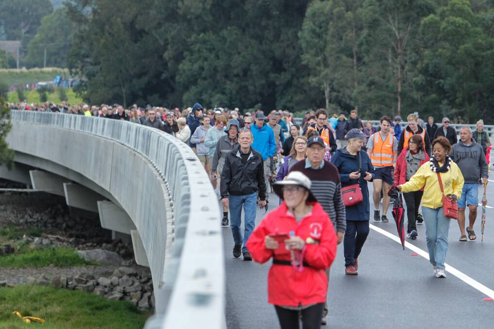 Thousands of people turned up on Sunday morning to walk along a section of the Berry bypass, which included a 610-metre bridge. Pictures: Adam McLean