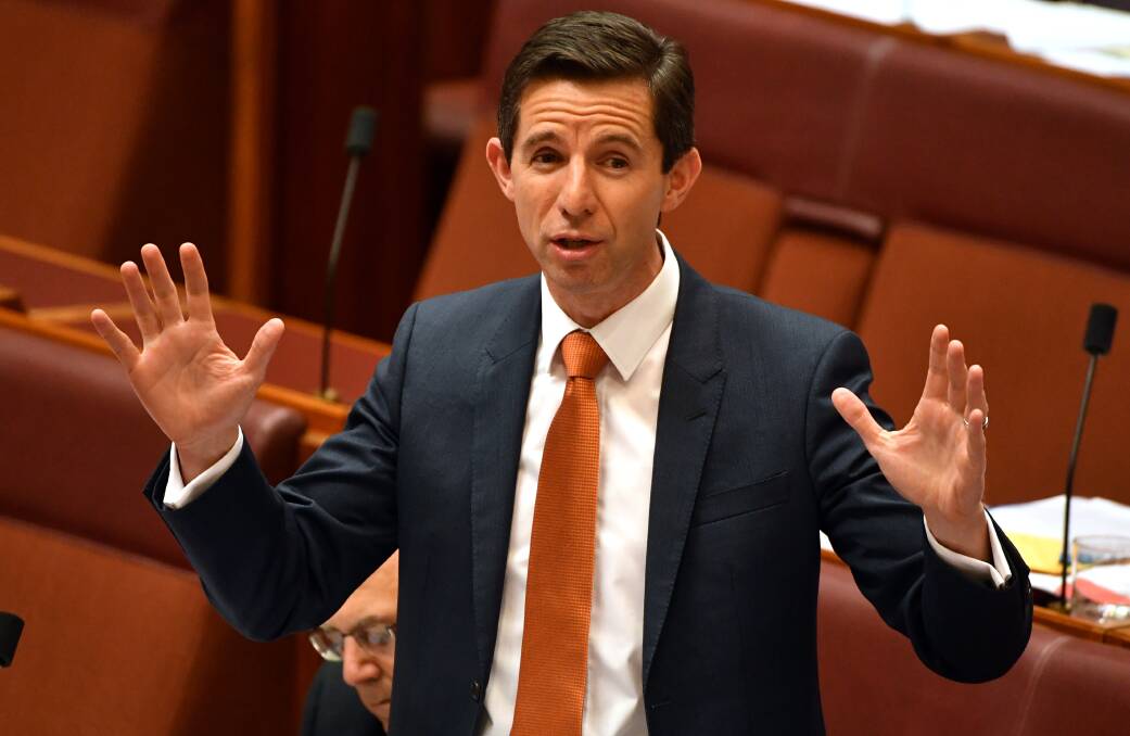 Federal Minister for Education and Training Senator Simon Birmingham during Question Time in the Senate at Parliament House in Canberra on August 8. Picture: AAP/Mick Tsikas.