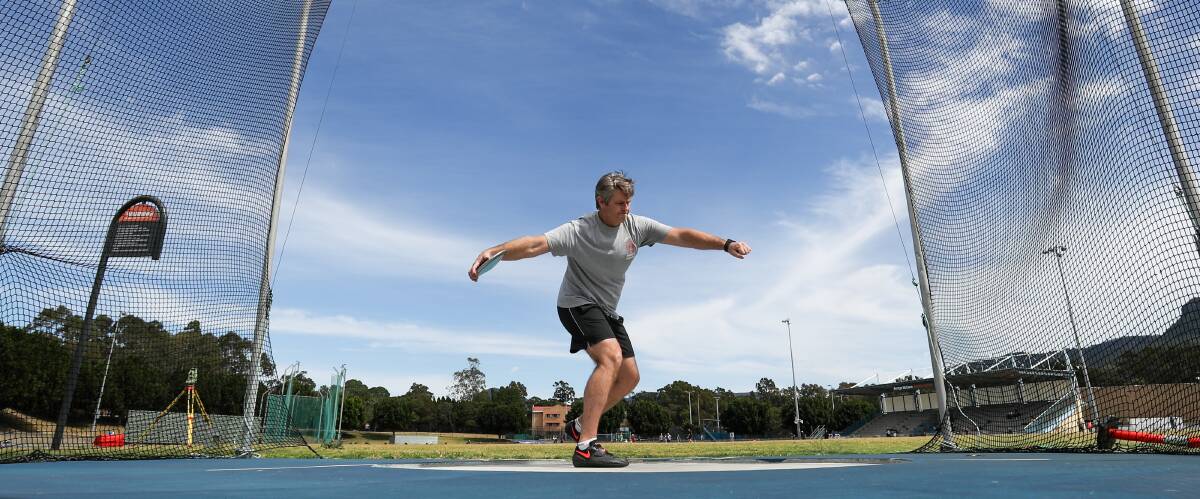 Stuart Stutton in the discus from NSW during the Australian Masters Winter Throwing Championships at Beaton Park. 