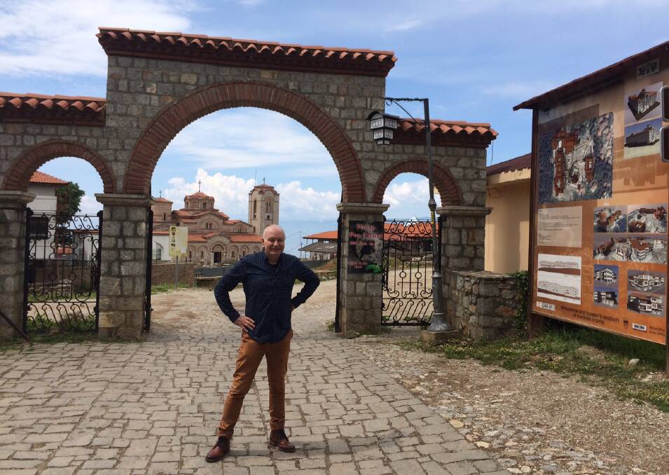 Macedonian marvel: Lord Mayor Gordon Bradbery at the Church of Saint Panteleimon, Ohrid last week. Ohrid is a sister city to Wollongong.