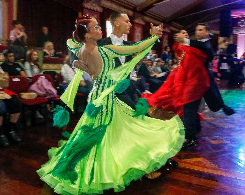 FANCY FOOTWORK: Jacob Boffa and Jessica Esposito competing in the ballroom dancing competition at Anita's Theatre in Thirroul. Picture: Adam McLean