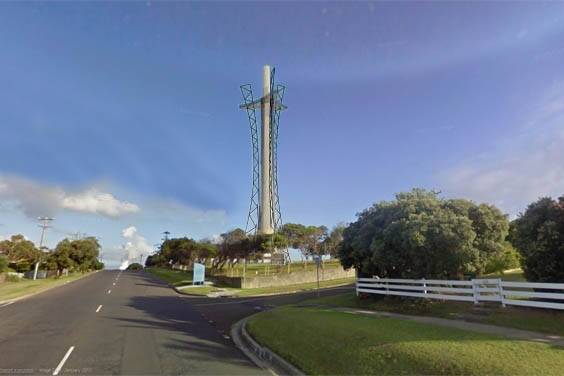 Artists’ impressions of how Port Kembla’s copper smelter stack might look under Left Field Logic’s proposal.