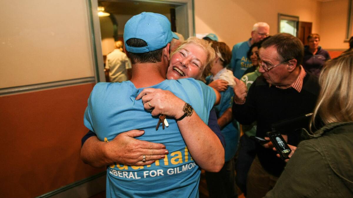Liberal candidate Ann Sudmalis gets a congratulatory hug. Pictures: DYLAN ROBINSON