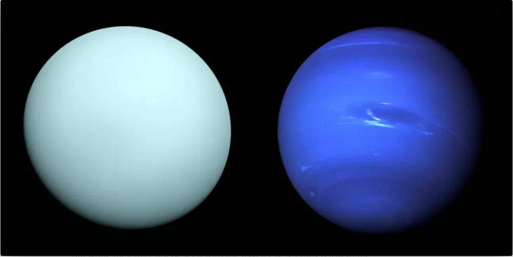 Voyager 2 flew by Uranus in 1986 and Neptune in 1989 capturing stunning close-up images. Picture: NASA/JPL-Caltech (Uranus) and NASA (Neptune)