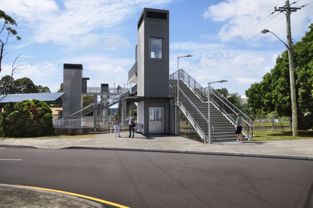 Funding: An artist's impression of what Unanderra station could look like with three lifts installed. The government has joined Labor in promising to fund the upgrade.