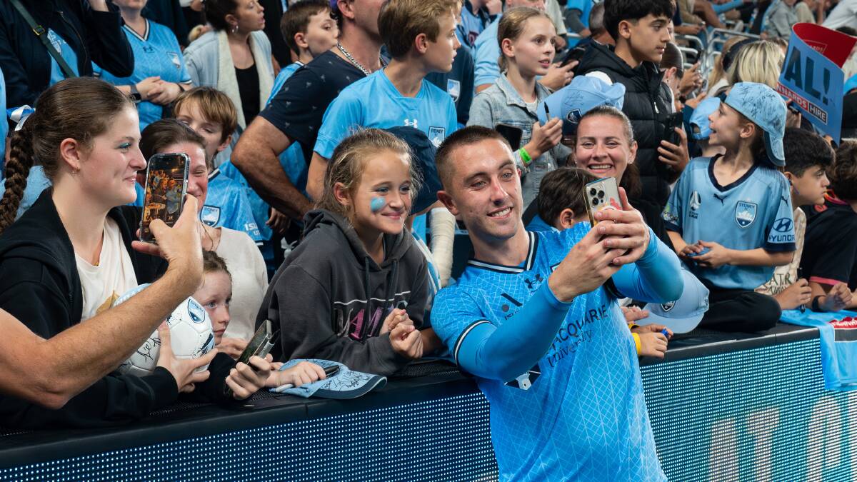 Joel King poses for a selfie with a Sydney FC following Saturday night's win over Western Sydney Wanderers at Allianz Stadium. Picture - @gragrapix/Zenith SEM