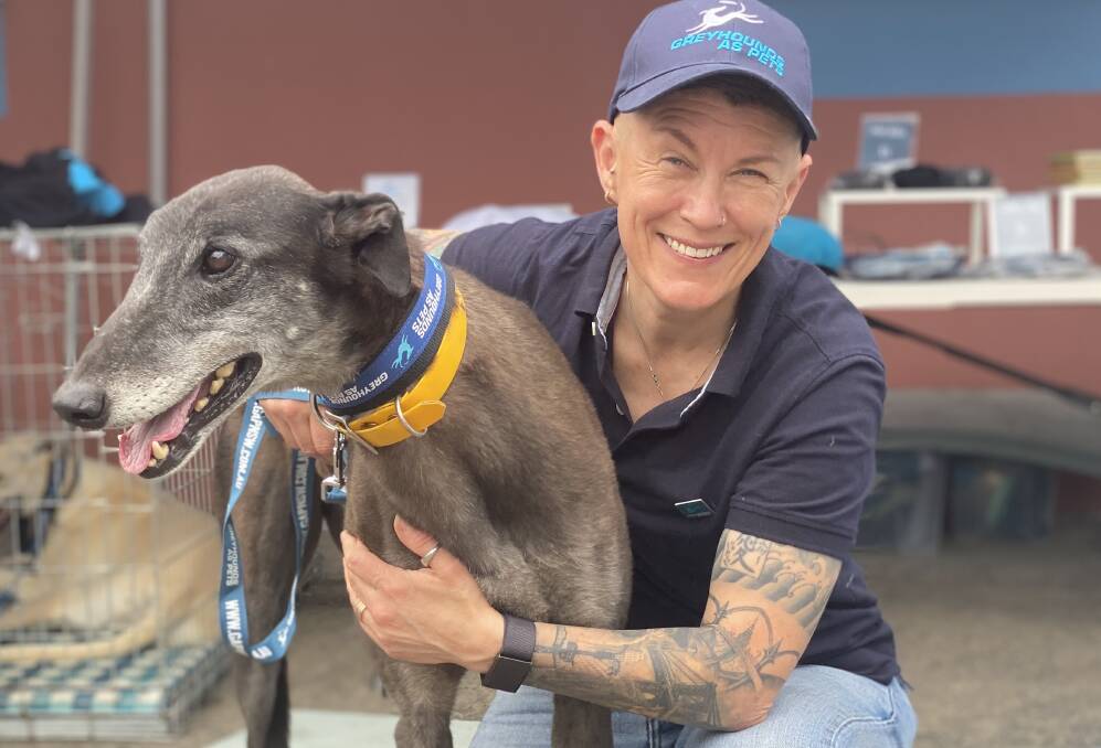 Rehoming and adoption programs director for Greyhounds NSW Jamie Palmer and Ashy will be at Dapto's adoption day on Saturday.