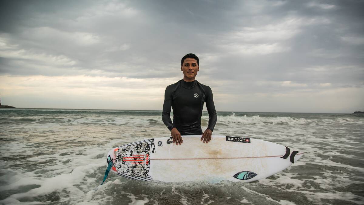 Rare opportunity: Emerging surfer Jhonny Guerrero has used the sport to escape an impoverished upbringing in Peru. Picture: Adam Brown.