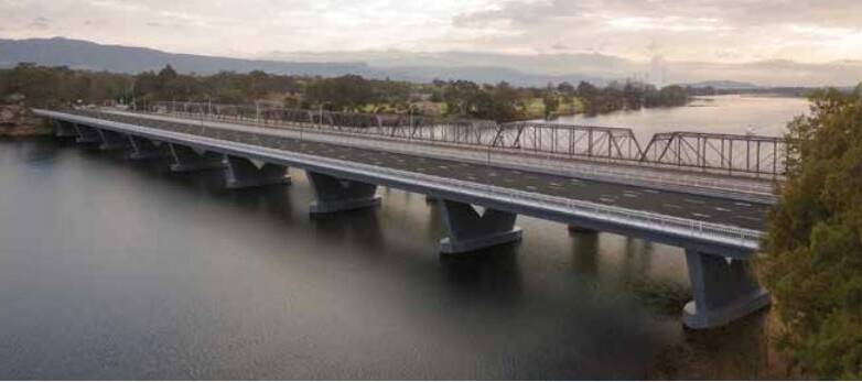 An artist’s impression of the new four lane bridge over the Shoalhaven River from the south west side of the river.
