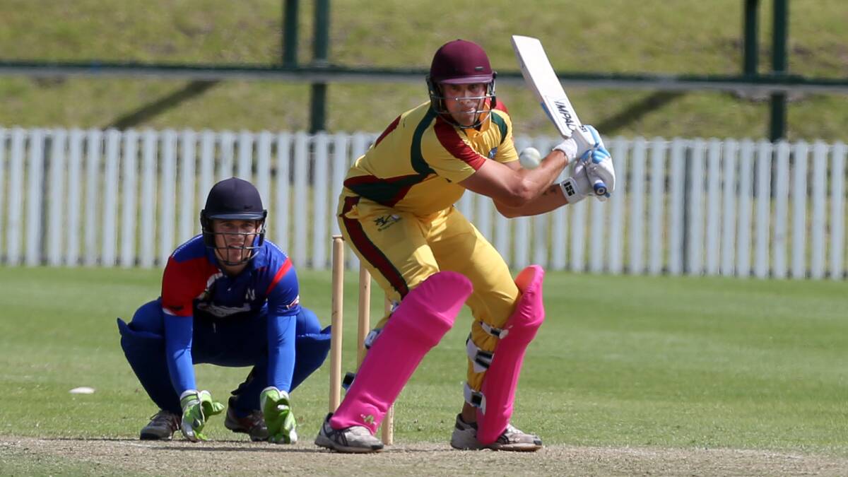 Getting creative: Kerrod White batting during Sunday's Kingsgrove Cup clash with Newcastle. Picture: Robert Peet. 