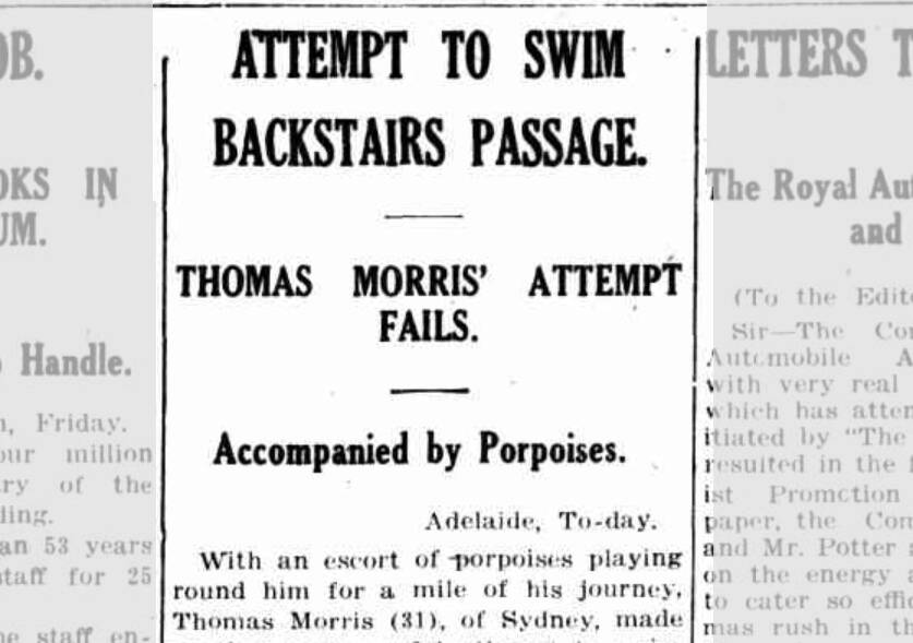 EARLY ATTEMPT: The Border Watch newspaper in Mount Gambier on January 7, 1933 reported that Mr Morris had to give up due to choppy conditions. 