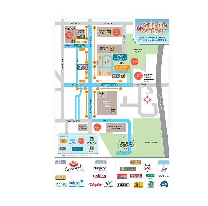 Where the action will be: Spring into Corrimal is contained within this area with the Cossies R Us grand parade a highlight. Many thanks to all the sponsors.