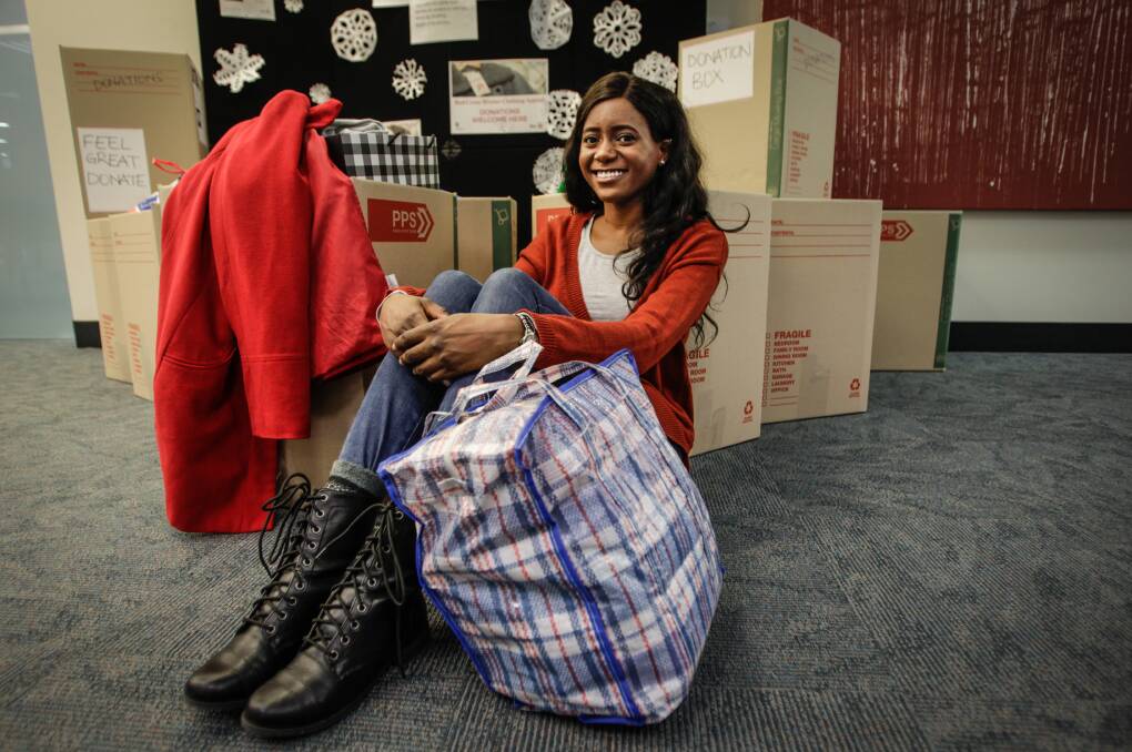 CLOTHES DRIVE: UOW student Harriet Adede and the Red Cross are once again collecting winter clothes for the Wollongong Homeless Hub. Picture: Georgia Matts