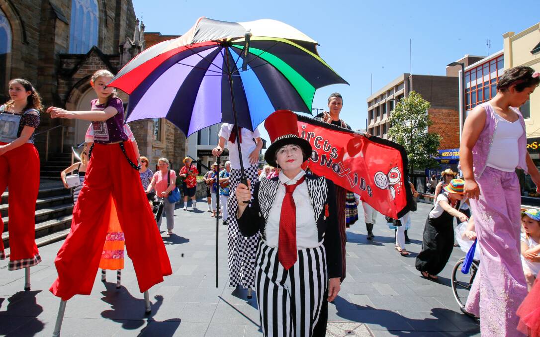Performers walking along Wollongong's Crown Street Mall in November 2016. Picture: Adam McLean