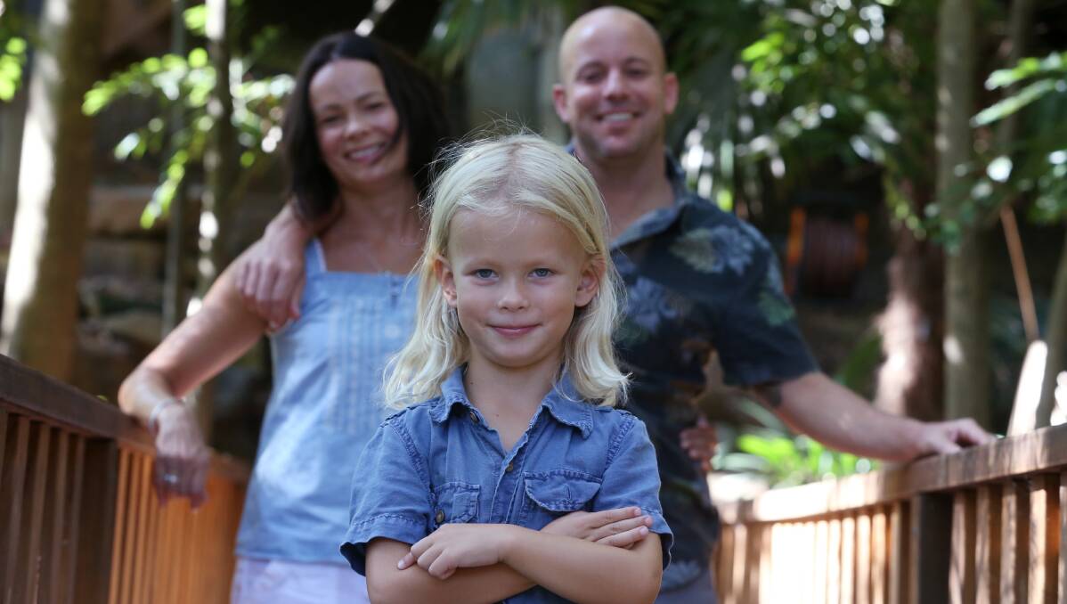 Raising awareness: Bulli couple Heidi and Patrick Tarrant with son Koa, five years, who was born with congenital heart disease. Picture: Robert Peet