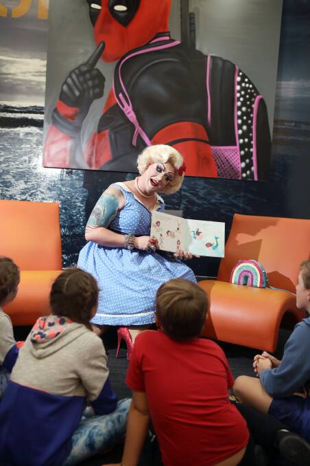 Miss Roxee (otherwise known as Adam Larkham) will be reading books for story time at Wollongong City Library this Saturday from 10am to 11am. Picture: Adam McLean
