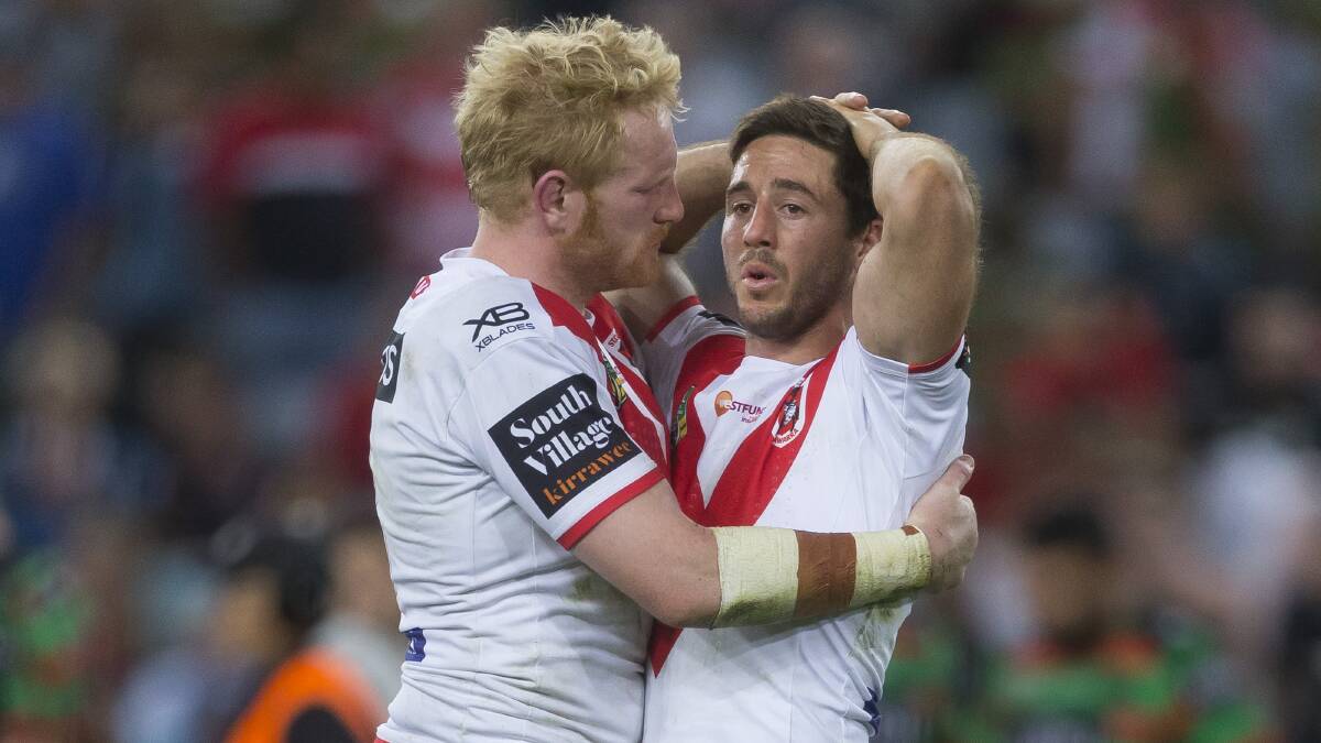 Pain: James Graham and Ben Hunt react after the semi-final loss to South Sydney last year. Picture: AAP Image/Craig Golding.