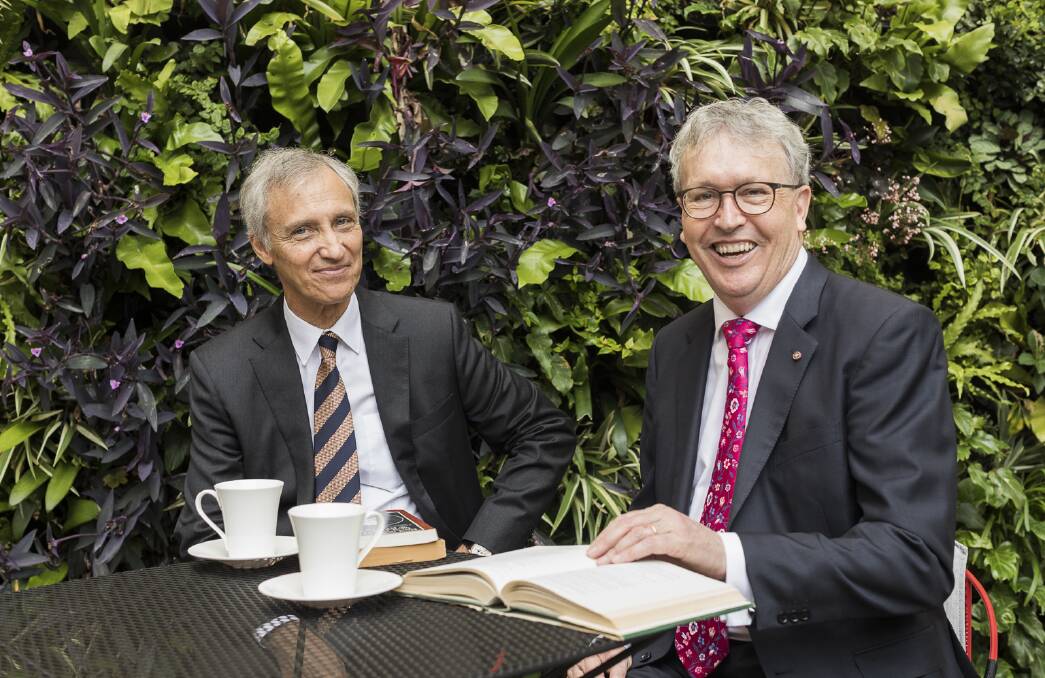 SENATE DISAPPROVAL: UOW Vice-Chancellor Paul Wellings (right) with Ramsay Centre CEO Simon Haines in December.