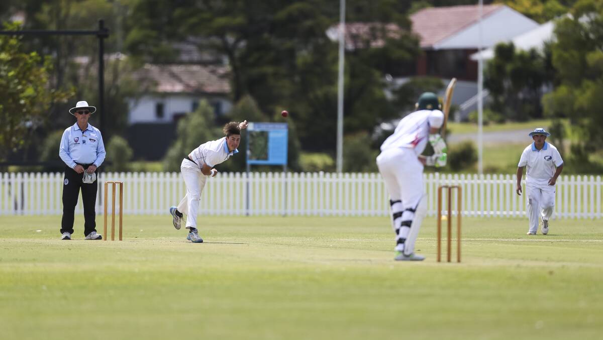 Tight lines: Josh Bond bowls during Northern Districts' win over Wests on Saturday. Picture: Anna Warr. 