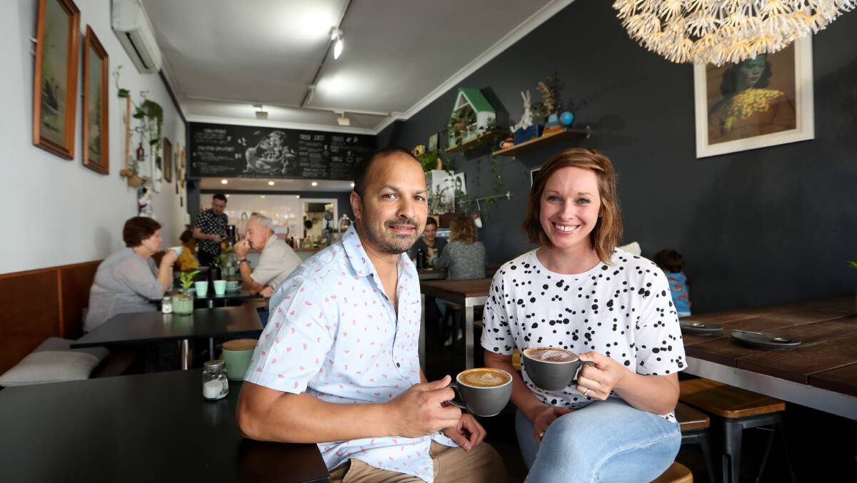 Community spirit: Wollongong cafe owners Prue and Sateesh Krishnayya have signed up as hosts of Australia's Biggest Morning Tea (or coffee). Picture: Sylvia Liber
