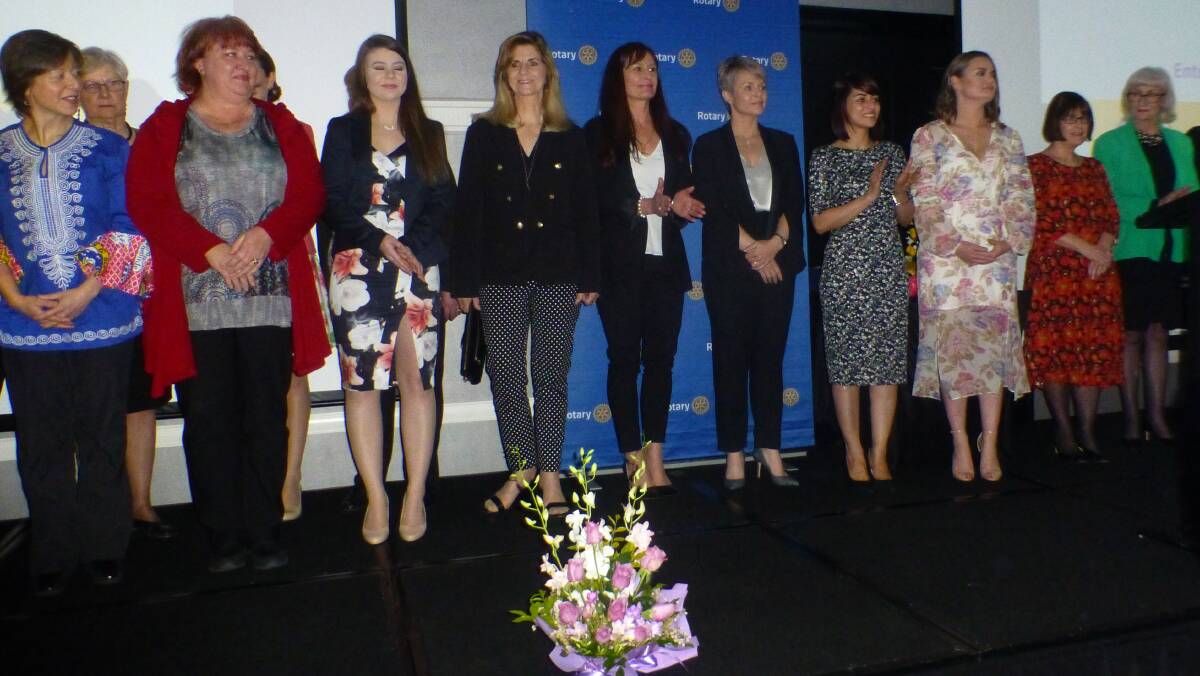 Inspiring group: Maralyn Young and Helen Richards (centre) from Wollongong join other finalists in the Rotary Inspirational Women’s Awards. 