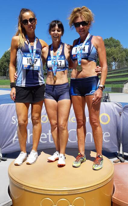 Golden girls: Gold medallists at the NSW Masters State titles, Sara Geuvara, Gianna Mogentale and Dianne O'Toole celebrate their wins.