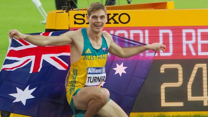 More success: James Turner at the 2017 World Championships when he set a new T36 200m record in 24.09 seconds.