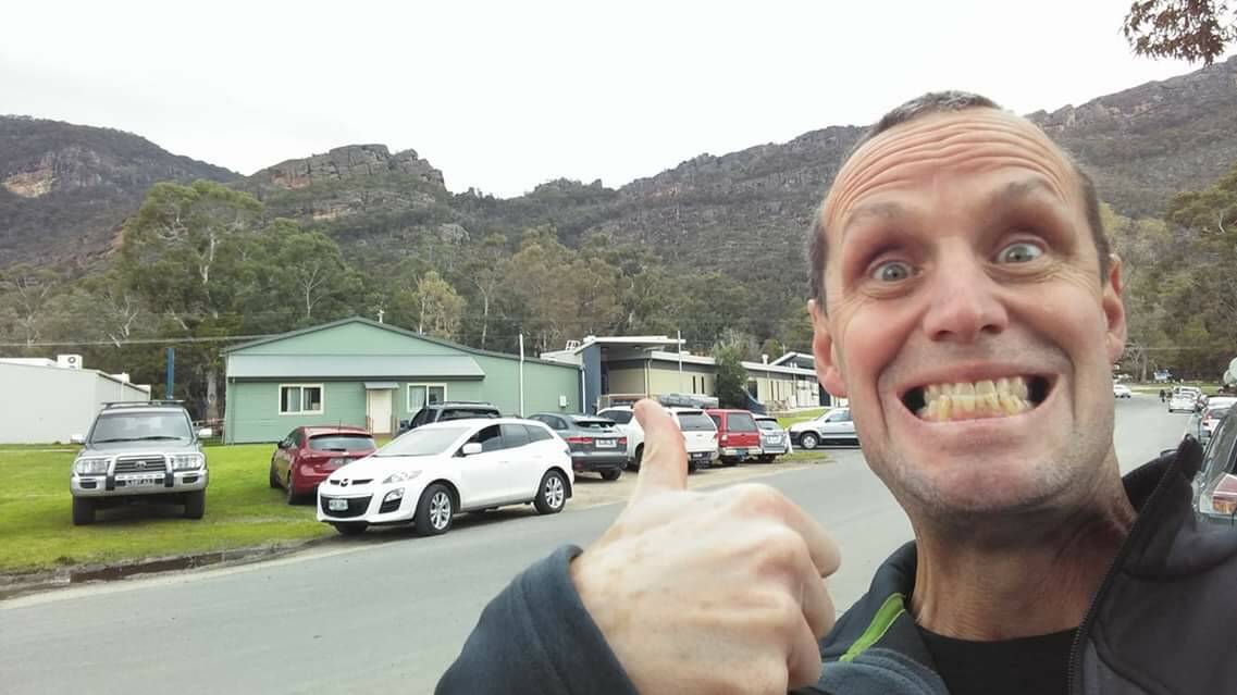 You beauty!: An excited Geoff Hynoski shows his delight after finishing 11th in his age bracket in his favourite trail run in Victoria.