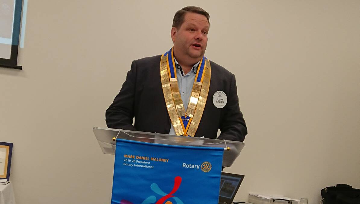 Big plans: The Rotary Club of Wollongong's incoming President Julian O'Brien speaks at the club's Changeover Dinner last week.