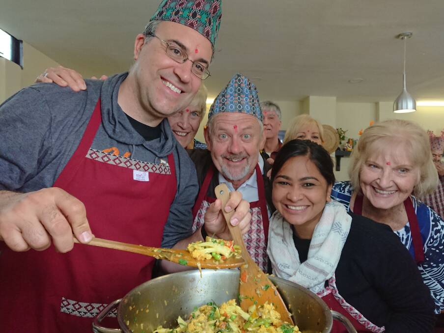 Curry anyone?: Simon Hayward, Sue Clark, Barry Wilson, Anita Kerr (Seven Women Director and our host and trainer on the day) and Janice Hall – stirring the pot of Tarkari.