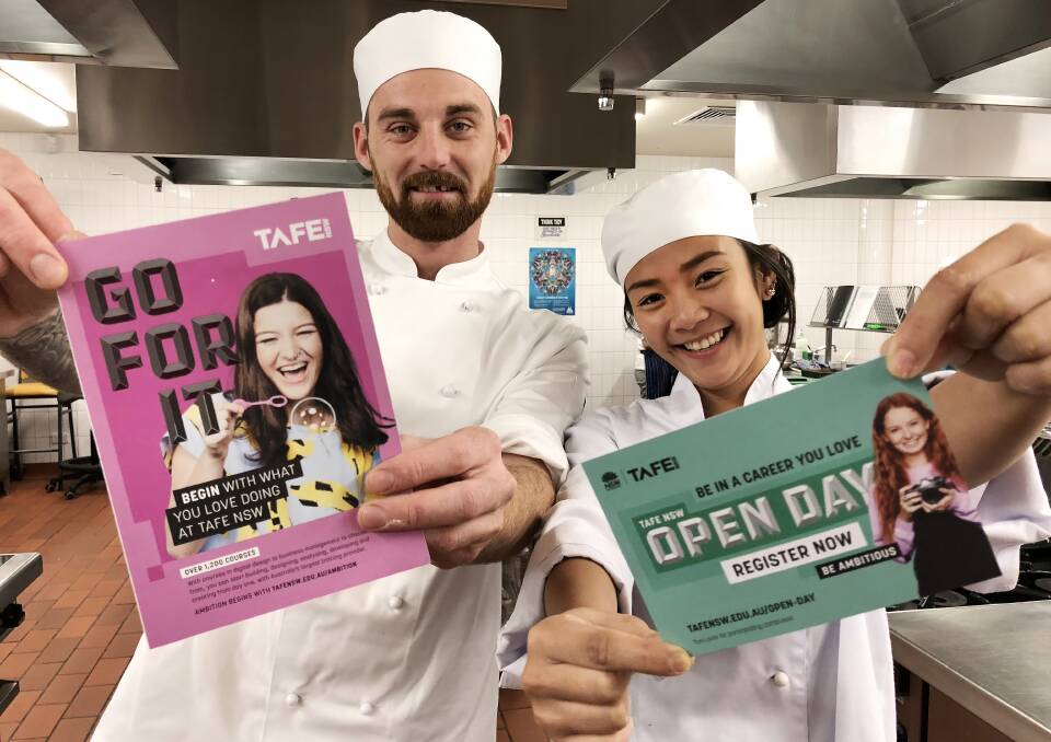 OPEN DAY: TAFE NSW Commercial Cookery students John Bellenger and Loucielle Santos encourage people to attend TAFE Wollongong's Open Day on Saturday.