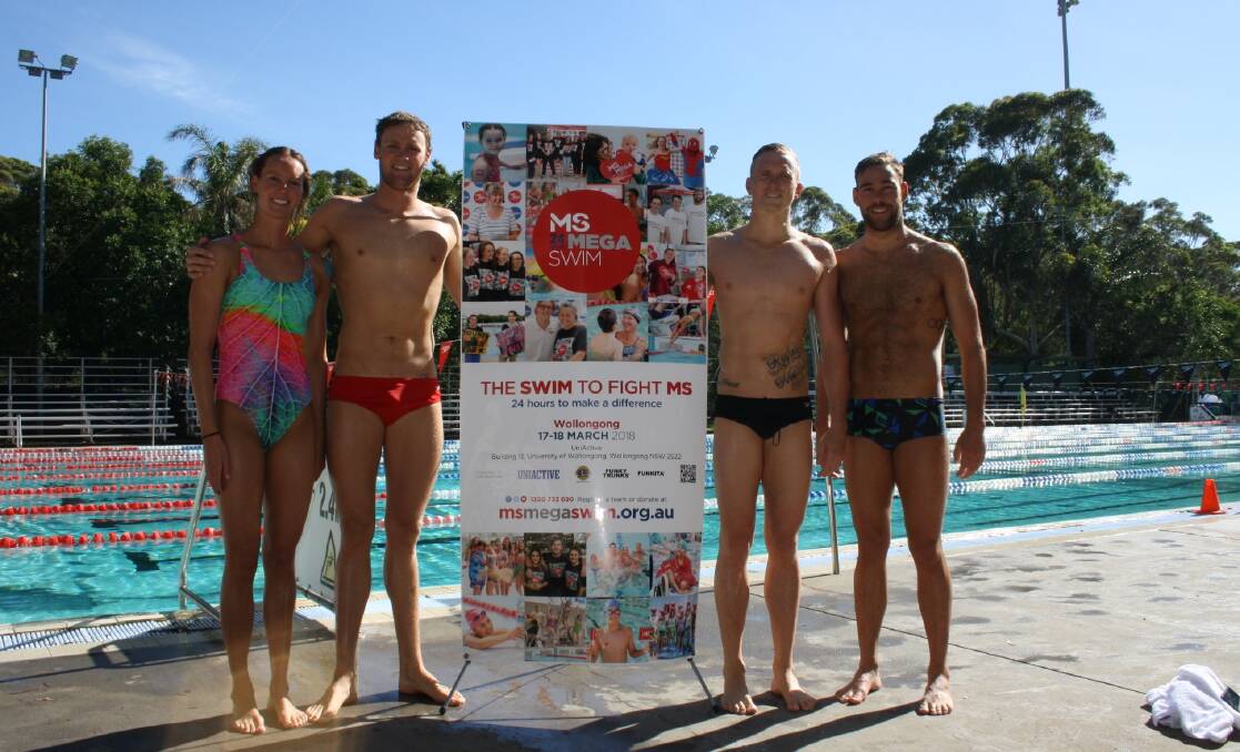 TAKE THE PLUNGE: Emma and David McKeon and fellow Olympians Dan Smith and Grant Irvine are urging swimmers to take the plunge and enter a team in Wollongong’s eighth 24 hour MS Mega Swim on March 17.
