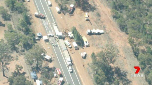 The scene of the fatal truck crash on the Newell Highway near Dubbo on Tuesday January 16. Photo: SEVEN NEWS
