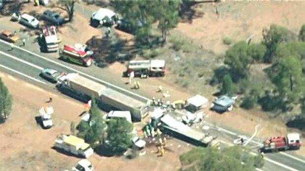 The scene of the fatal truck crash on the Newell Highway near Dubbo Photo: SEVEN NEWS
