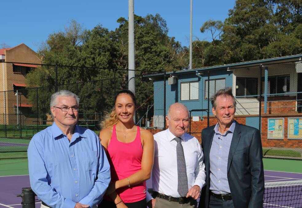 Investment: Wollongong Tennis Club's Paul Heininger, tennis player Renee McBryde, Lord Mayor Gordon Bradbery & Tennis NSW president Wayne Pascoe. Pic: Greg Ellis.
