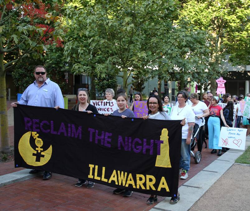 Leading the way: Federal MP Linda Burney at the front of the Reclaim the Night march from the art precinct to Crown Street Mall.
