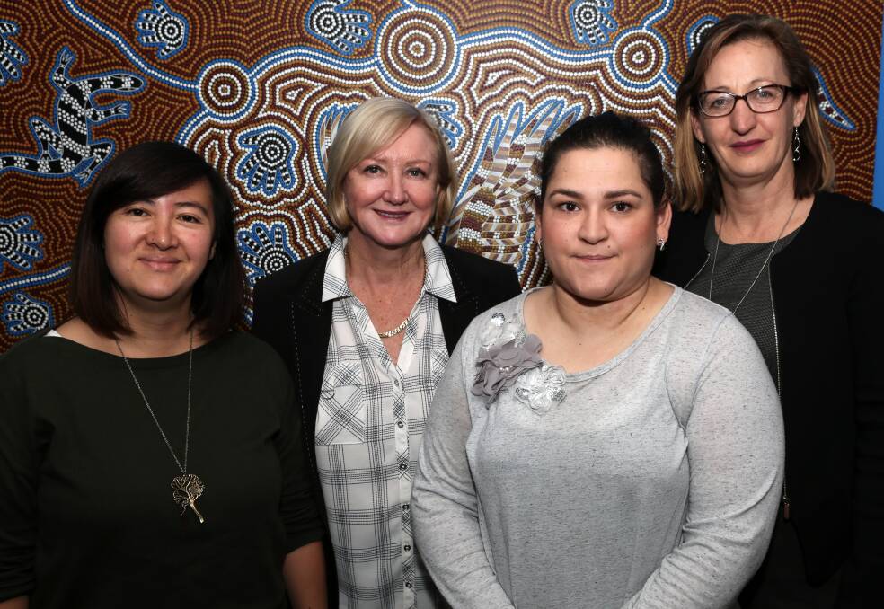 Helping mums with post natal despression: Grand Pacific Health's Rebecca Sng, International Women's Day Committee deputy chair Janine Cullen, mum Kali Hurrell and Big Fat Smile chief executive Jenni Hutchins. Picture: Greg Ellis.