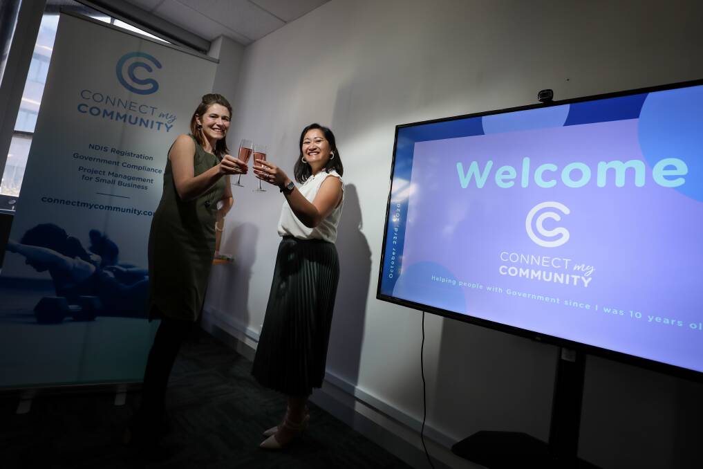 Working together: Erin Huckle and Phuong Barraclough at the launch of the Connect My Community Project supported by Wollongong Council to connect small businesses and freelancers in the Illawarra. Picture: Adam McLean.
