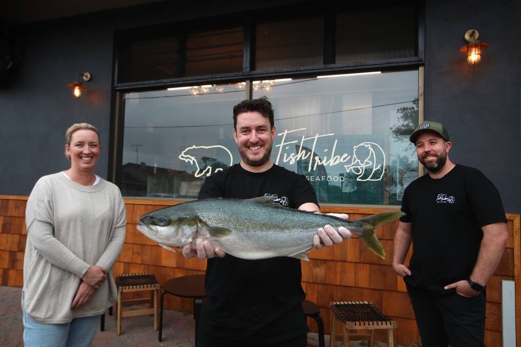 Seafood Dining: Emma Young, chef Robert Blackburn and Jason Young at the new Fish Tribe eatery in Kiama Down. Picture: Sylvia Liber.