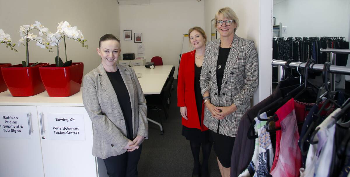 New service: Operations manager Suzi Albert, chief executive Ursula McGeown, and chair Nicki Bowman in the career support space. Pic: Anna Warr. 