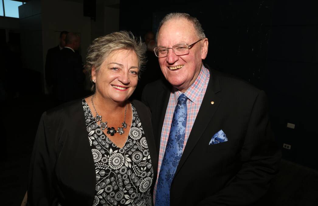 Larger than life: Judy Newell with Peter Newell the day he told his story in a Q&A at City Beach Function Centre. Picture: Greg Ellis.
