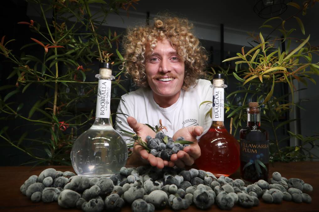 Native ingredients: Jared Smith at Headlands distillery with some Illawarra Plum and new locally made products. Picture: Sylvia Liber.