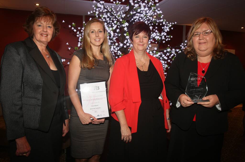 At the 2012 awards were Glenda Papac, Amy Harper, of Kells the Lawyers, Jenny Hirst, of IBC, and Business Woman of the Year Margaret Bowen, of the Disability Trust.
